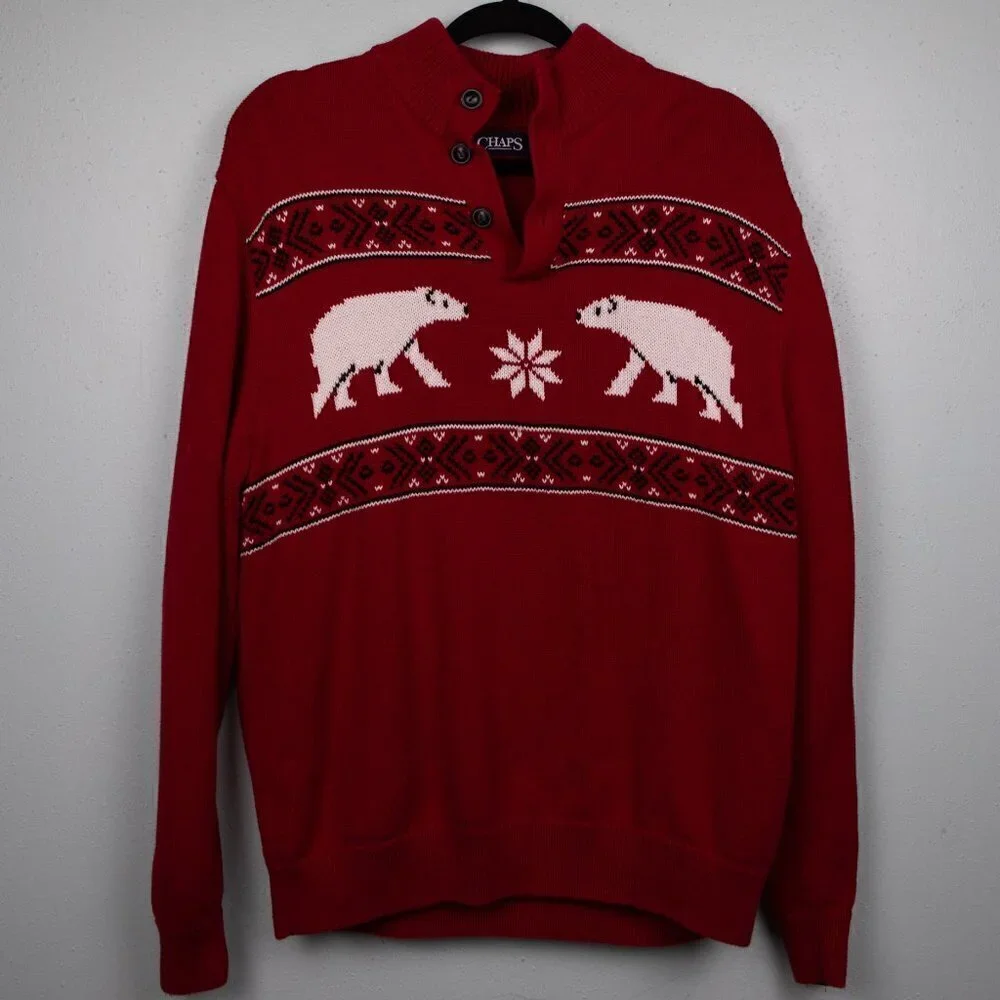 Chaps red polar bear 1/4 button up sweater-L